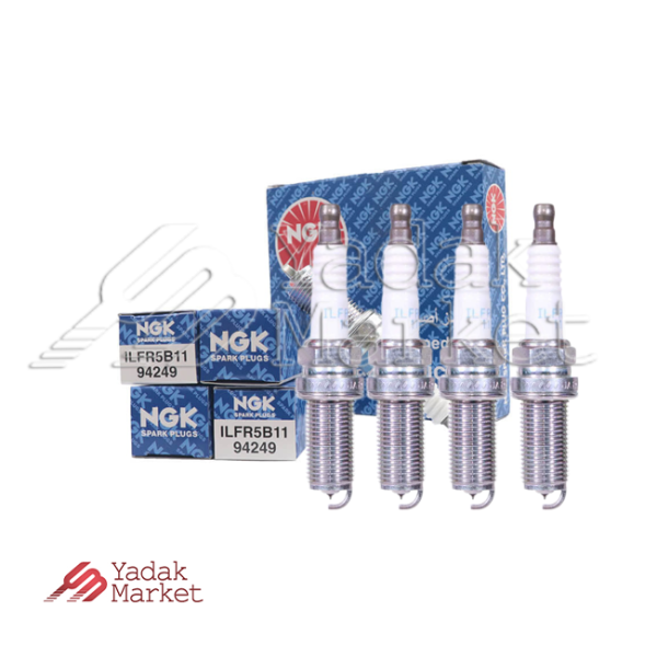 شمع موتور سوزنی ایریدیوم لیزری پایه بلند NGK کد ILFR5B-11 94249 بسته 4 عددی مناسب برای پژو 206 تیپ 5