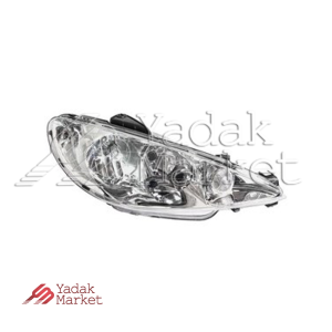 چراغ جلو راست بدون موتور و بدون لامپ با لنز شفاف شرکتی ایساکو کد 540202902 مناسب برای پژو 206 تیپ 5